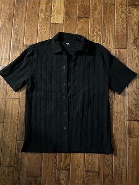 Ardene black crochet style short sleeve button up top